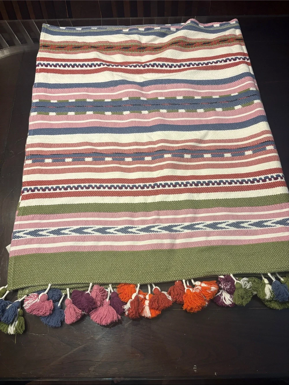Anthropologie Multicolor Striped Tassel Throw Blanket